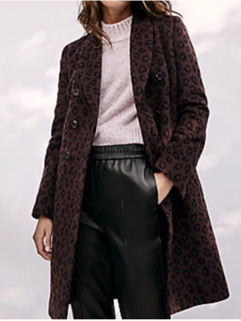 Ann Taylor Dark Burgundy Leopard-Print Blazer Coat